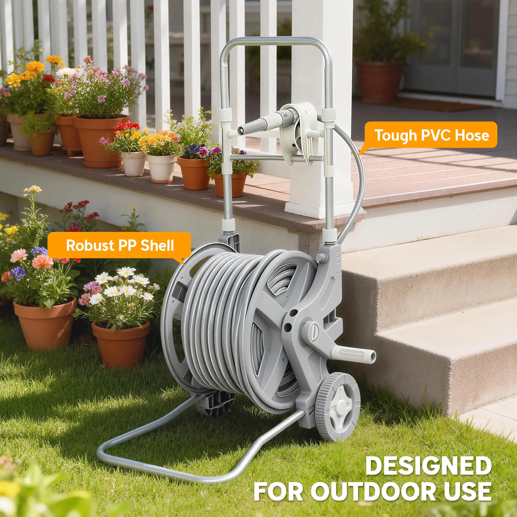 Garden Hose Reel Cart With Wheels, 1/2