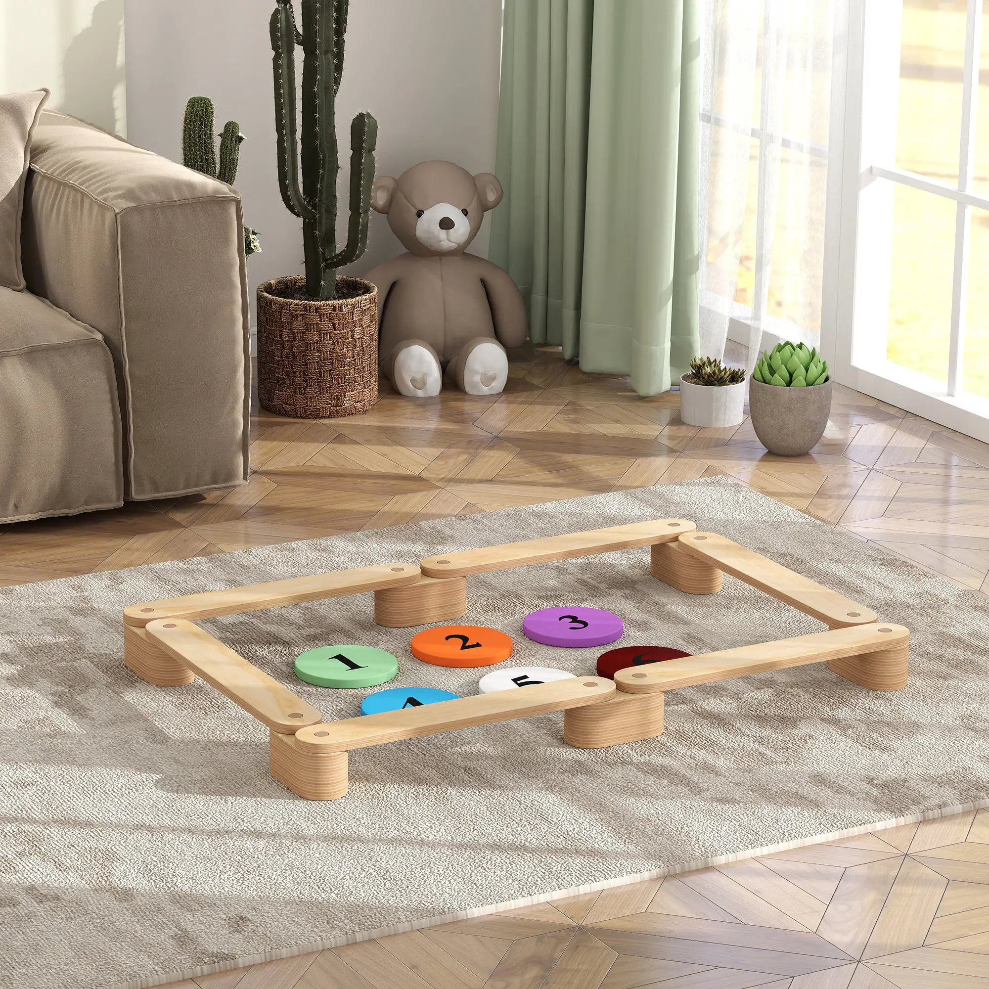 6 PC Wooden Balance Beam for Kids, Indoor Outdoor Coordination Baby Gym & Playmats at Gallery Canada