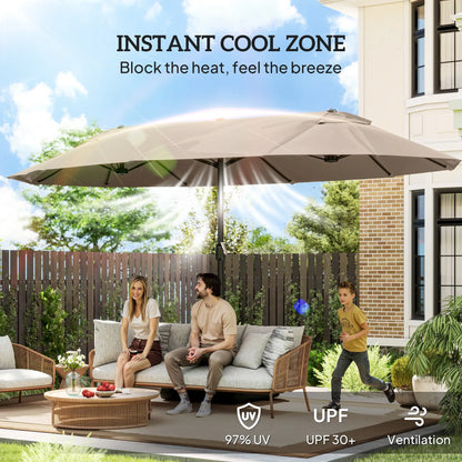 15' Outdoor Patio Umbrella, Twin Canopy, Lift Crank, Brown Sun Umbrellas at Gallery Canada