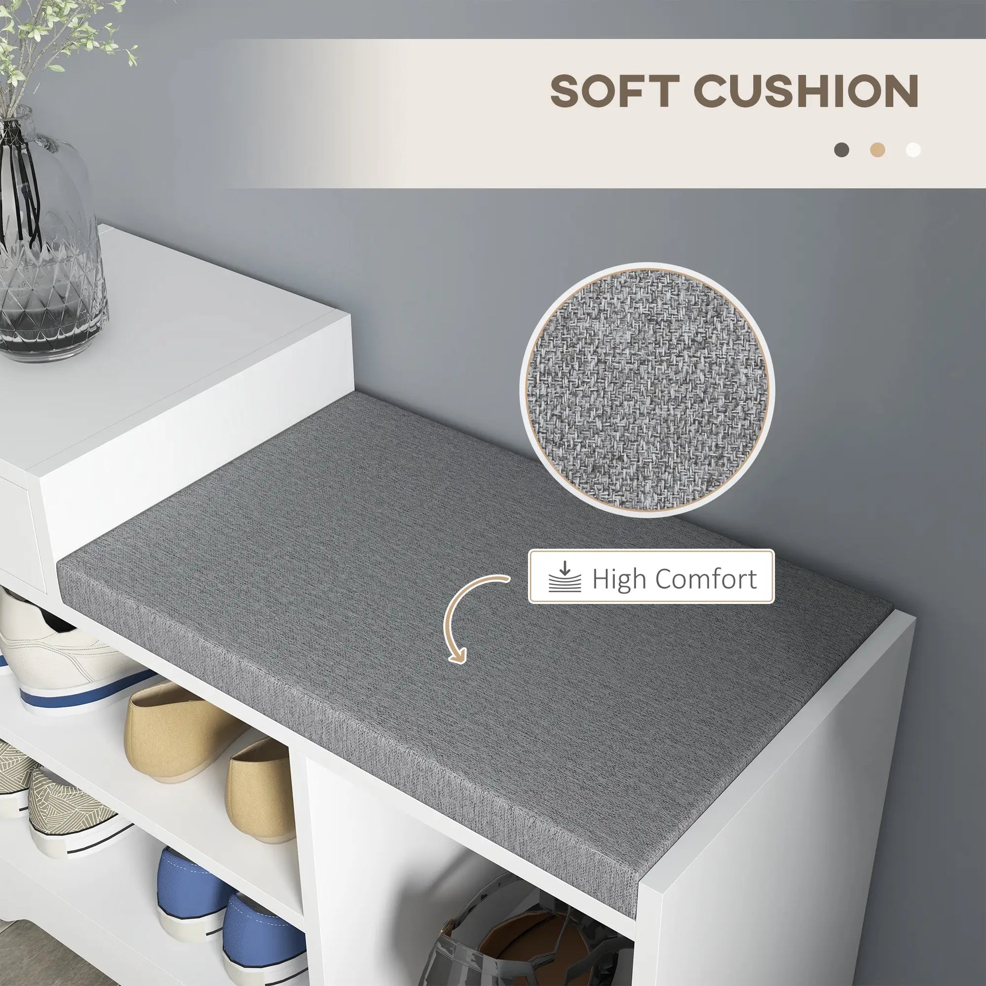 Upholstered Shoe Storage Bench, with Seat, Drawer, 3 Shelves, White Shoe Storage Cabinets & Racks at Gallery Canada