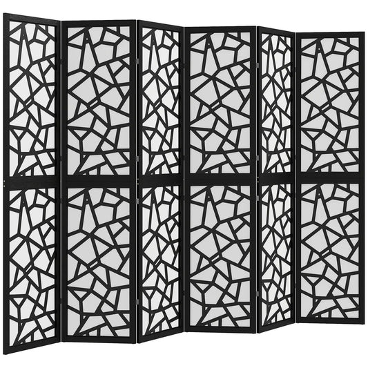 6 Panel Room Divider, 5.6 FT, Geometric Pattern Privacy Screen, Black Room Dividers Black at Gallery Canada