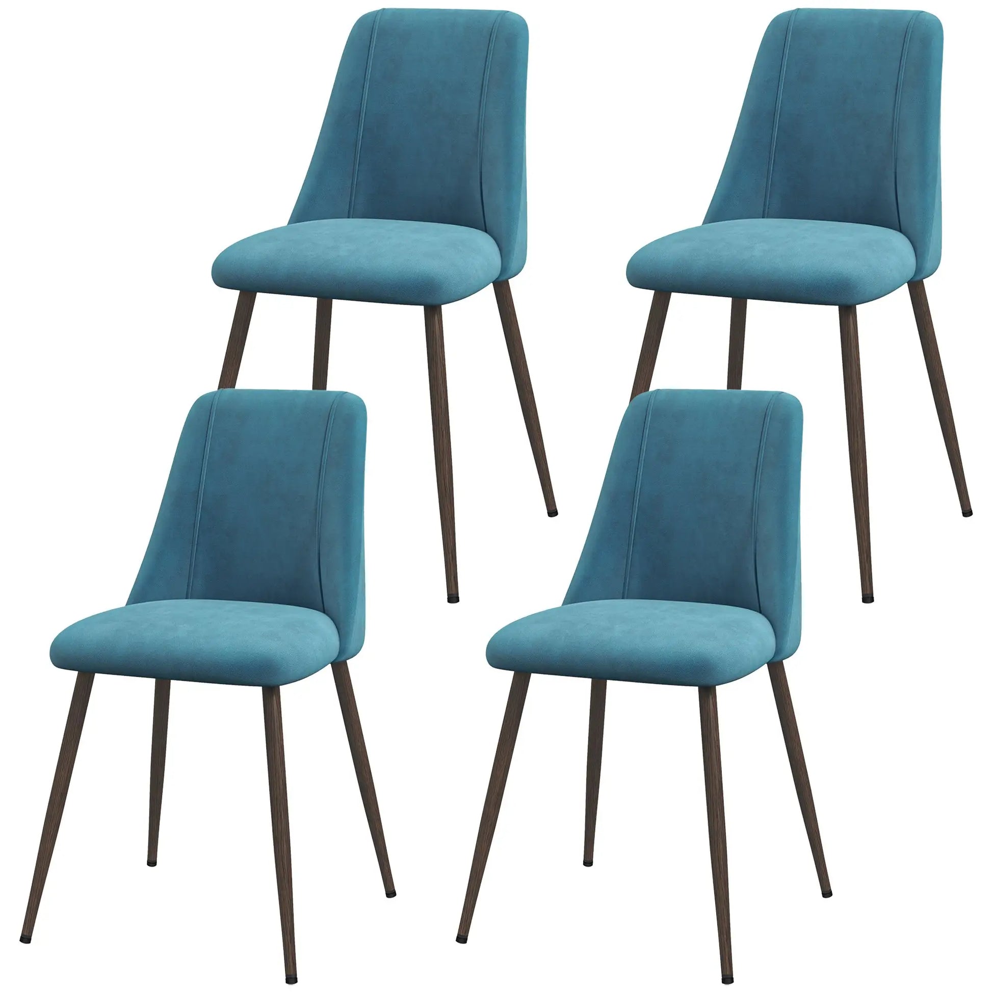 Upholstered Dining Chairs Set of 4, Velvet, Wood-Grain Steel Leg, Blue Bar Stools Blue, Brown Wood Grain at Gallery Canada