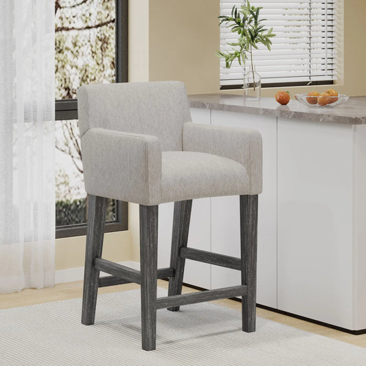Upholstered Counter Stool, Rubberwood Frame, 24" L x 23" W x 39.5" H, Light Grey Bar Stools Light Grey at Gallery Canada