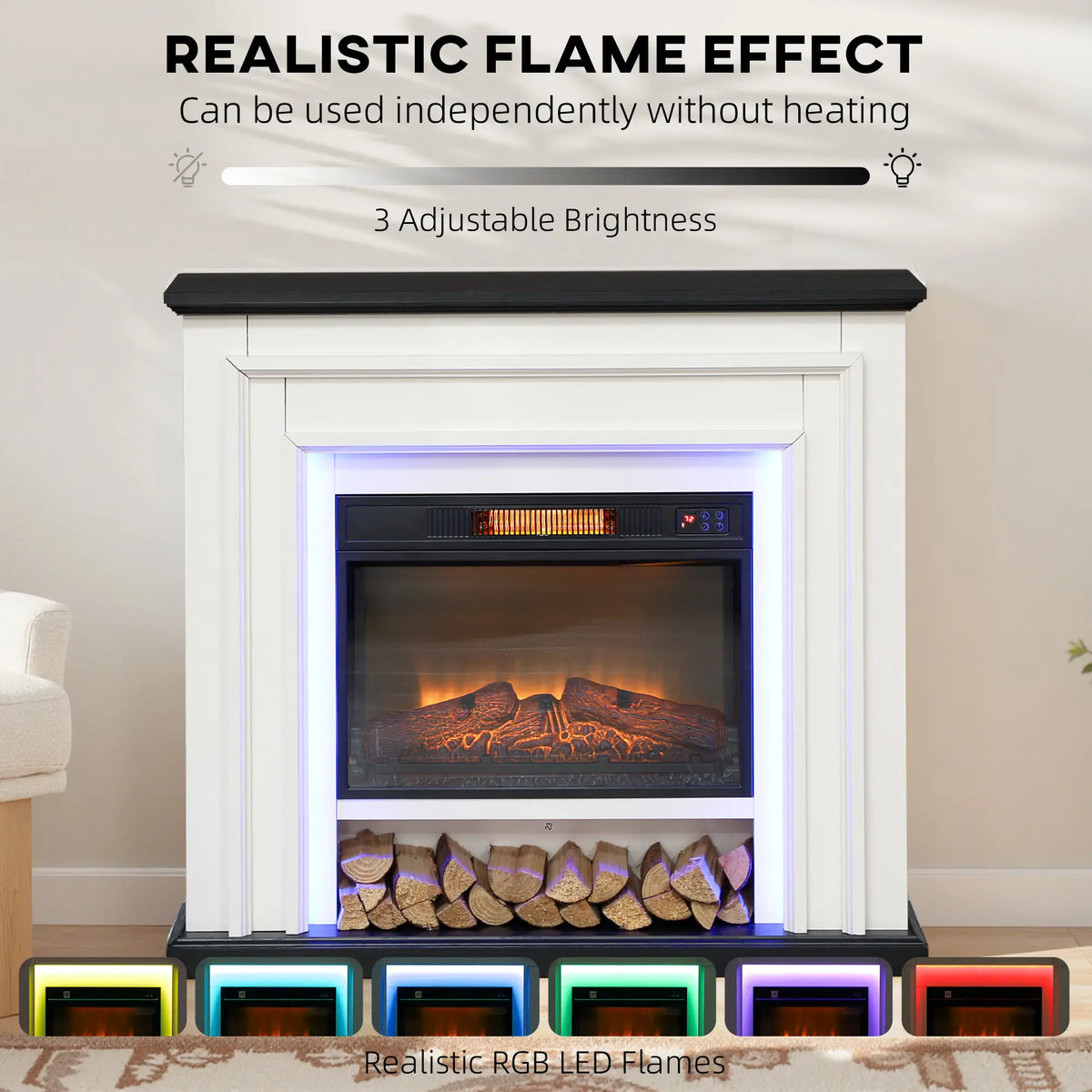 41 Inch Electric Fireplace, 1400W Heater, Adjustable 3D Flame, Black and White Electric Fireplaces at Gallery Canada