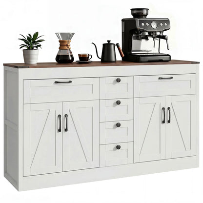 55" Sideboard Buffet Cabinet, Farmhouse Kitchen With Barn Doors, White Bar Cabinets at Gallery Canada