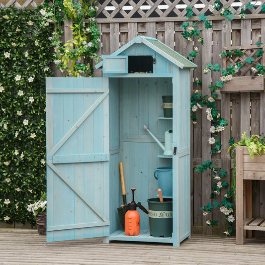 30" x 21" x 71" Garden Storage Shed, Outdoor Tool House, 3 Tier Shelves, Blue Sheds Blue at Gallery Canada