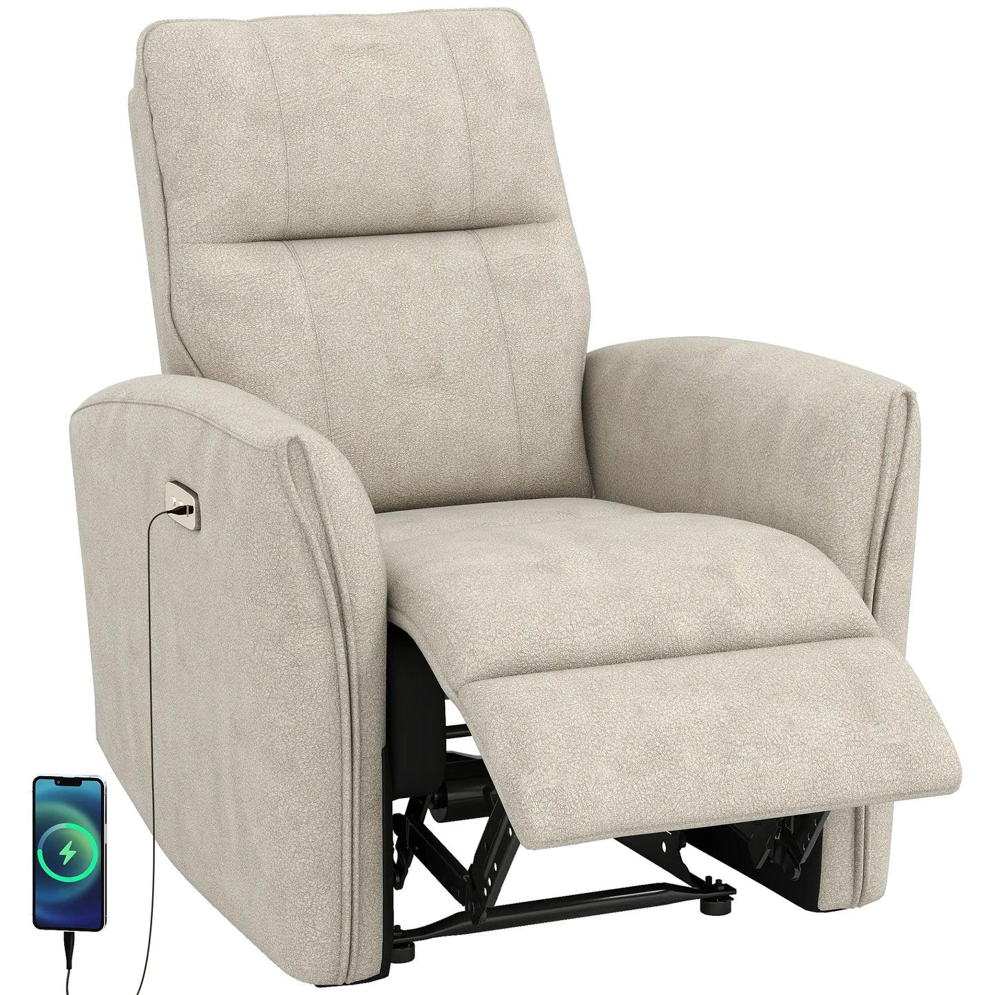 Power Recliner Chair, Fabric Upholstered, USB Ports, Footrest, Beige Sofas & Reclining Chairs at Gallery Canada