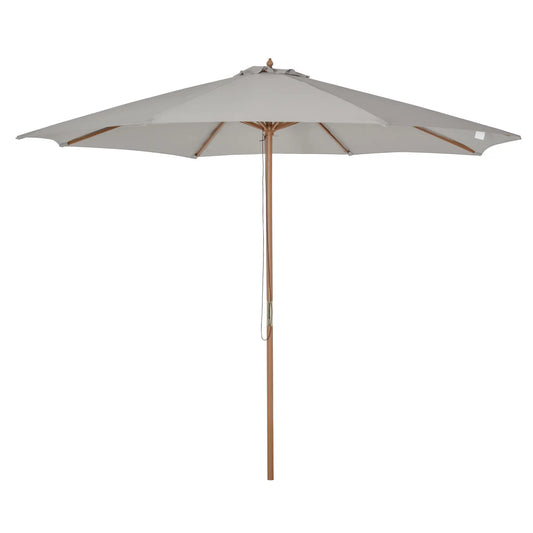 10' x 8' Wooden Patio Umbrella, Bamboo Rib Sunshade, Grey Sun Umbrellas Grey, Teak at Gallery Canada