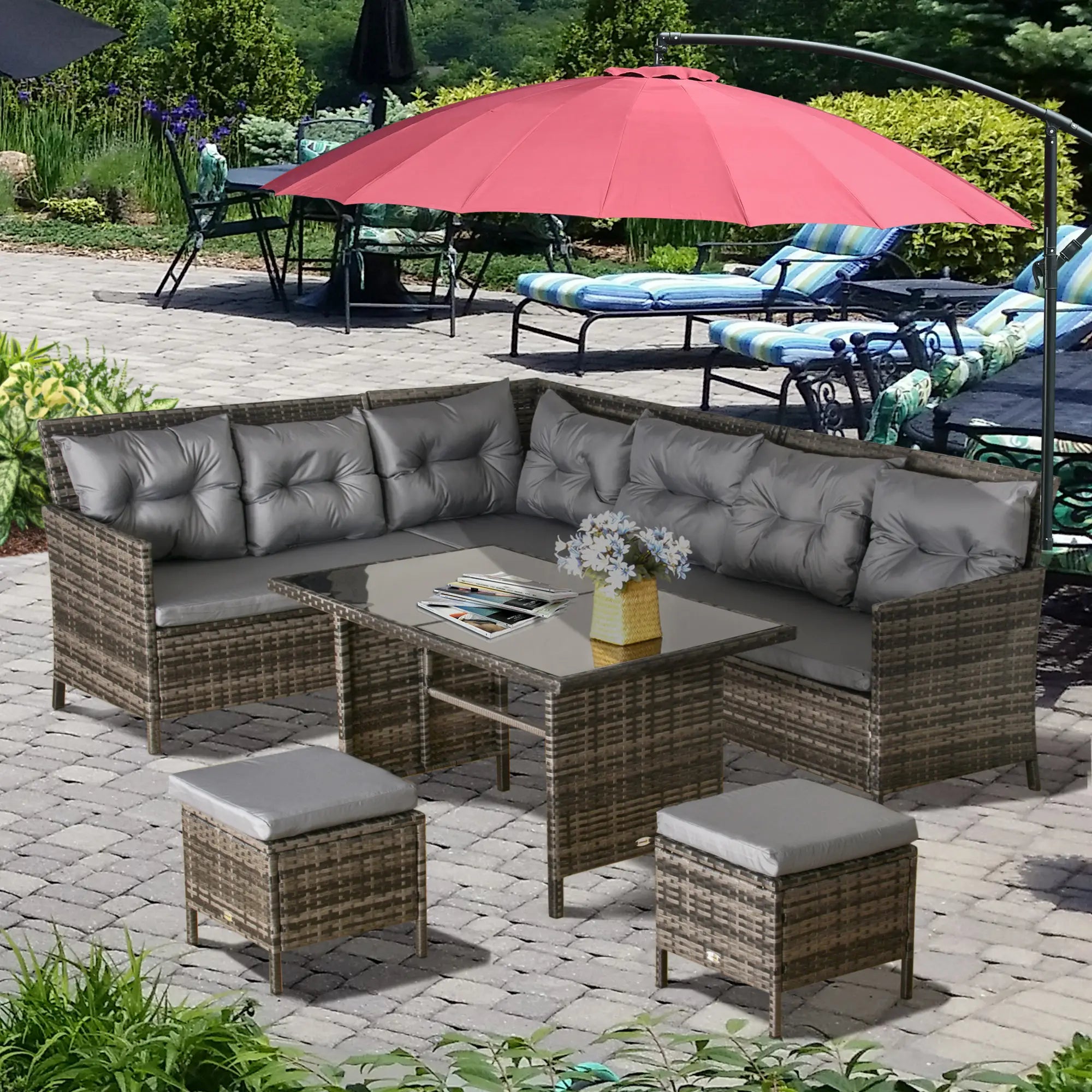6pcs Outdoor Rattan Sofa Set, Wicker Sectional Couch, Dining Table, Dark Grey Patio Furniture Sets at Gallery Canada