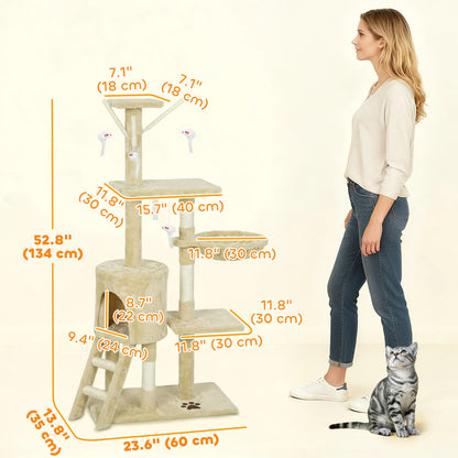 53 Inch Cat Tree Tower, Kitten Activity Centre, Beige Cat Towers at Gallery Canada