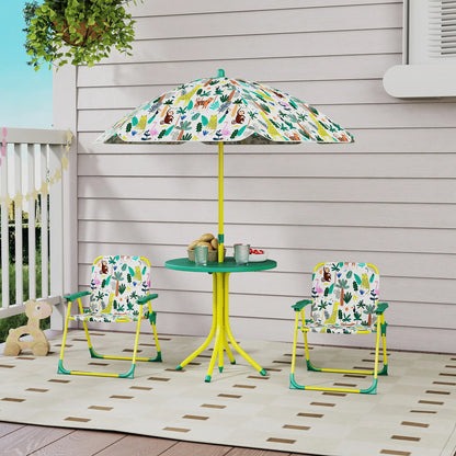 Kids Picnic Table Set, 2 Folding Chairs, Umbrella, Green Kids Outdoor Furniture at Gallery Canada