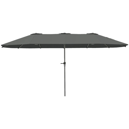 13ft Double-Sided Patio Umbrella, Crank Handle, Light Grey
