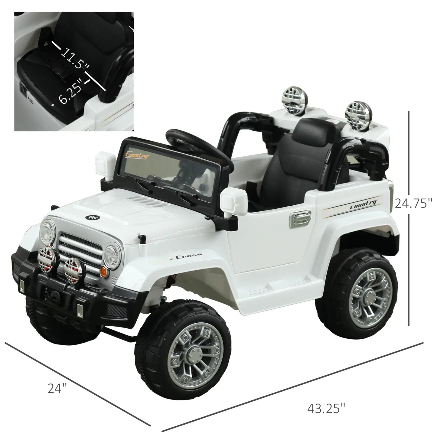 12V Kids Electric Ride On Car, Remote Control, White Electric Toy Cars at Gallery Canada
