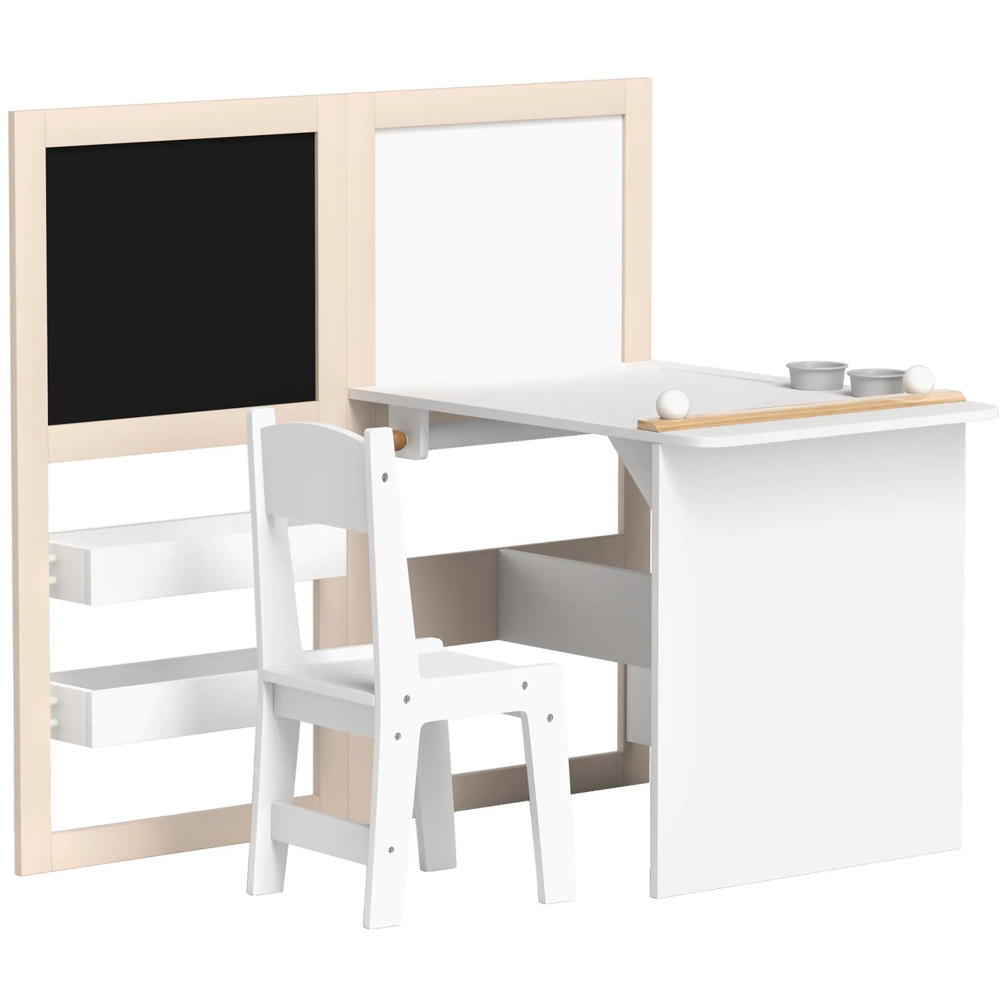 3 in 1 Kids Table and Chair Set, Foldable Easel, Storage Shelves, White Kids Table Sets White, Brown at Gallery Canada