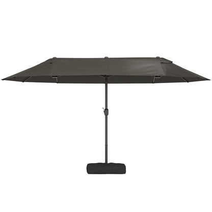 15' Outdoor Patio Umbrella, Twin Canopy Sunshade, Steel Table, Lift Crank, Dark Grey Sun Umbrellas at Gallery Canada