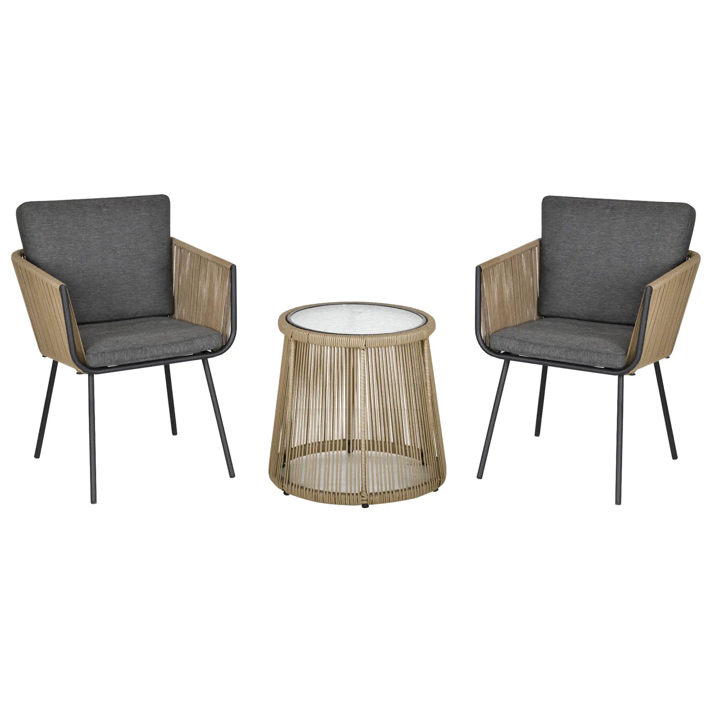 3-Piece Wicker Patio Set, Rattan Bistro with Coffee Table, Grey Bistro Sets Khaki and Grey at Gallery Canada