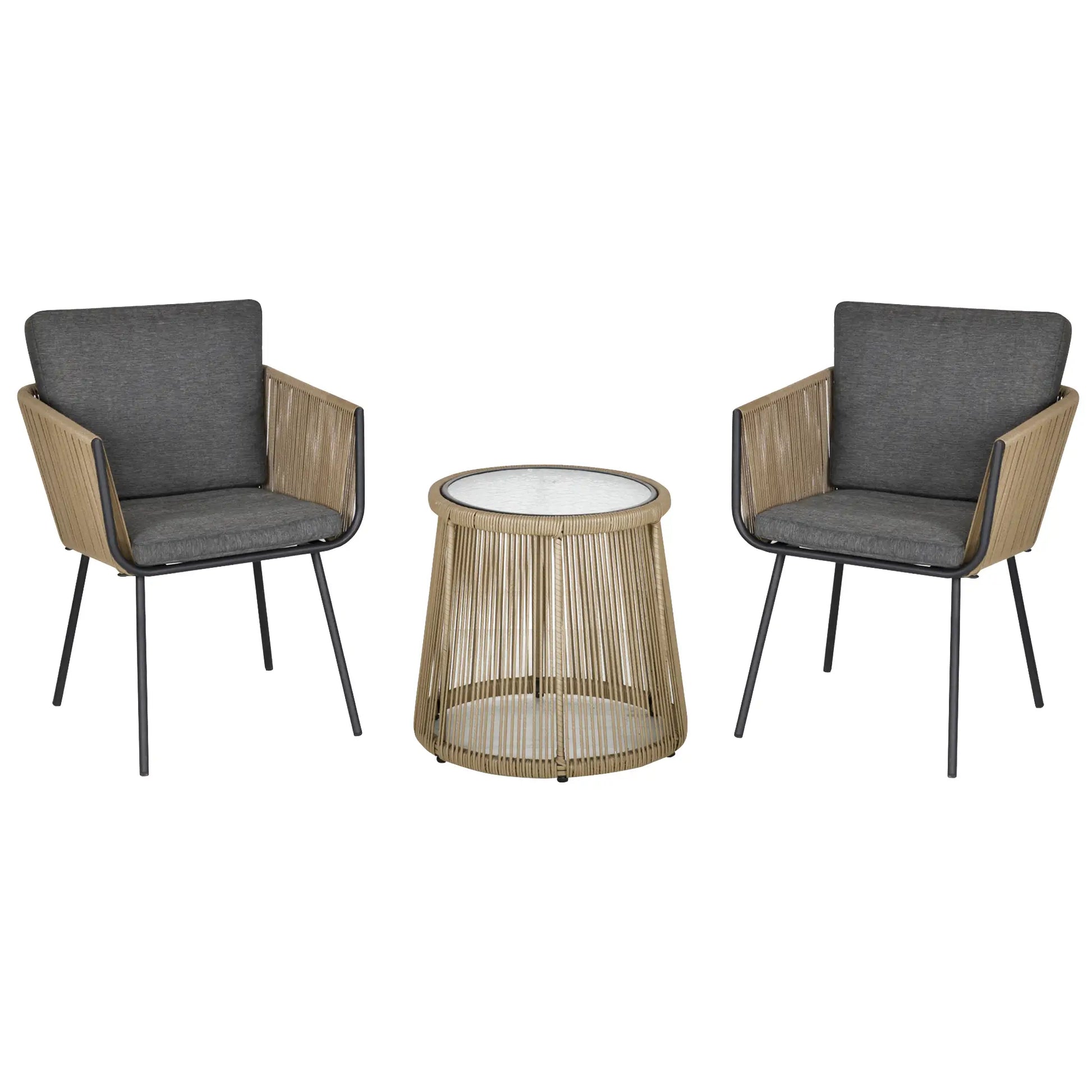 3-Piece Wicker Patio Set, Rattan Bistro with Coffee Table, Grey Bistro Sets Khaki and Grey at Gallery Canada
