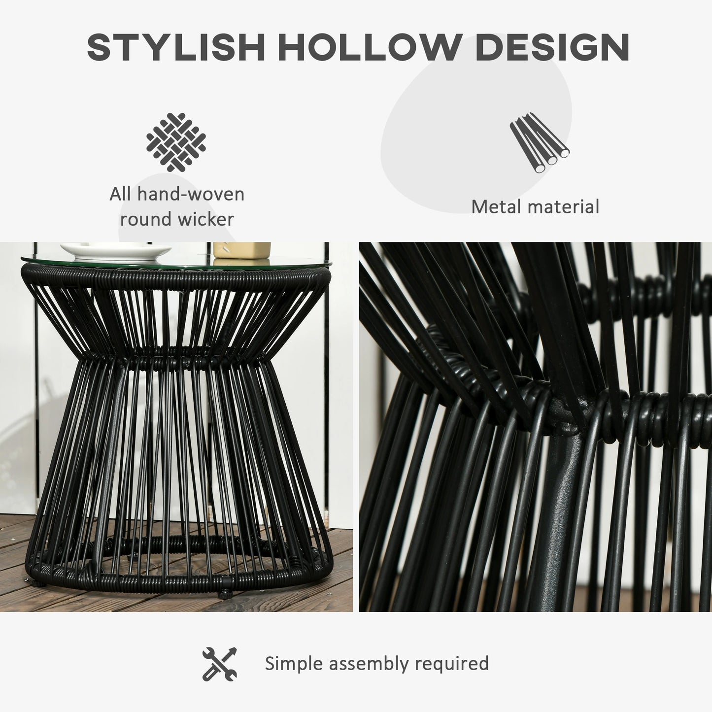 Round Rattan End Table, Hollow Drum Design, Glass Top, Black Patio Side Tables at Gallery Canada