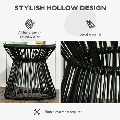 Round Rattan End Table, Hollow Drum Design, Glass Top, Black Patio Side Tables at Gallery Canada
