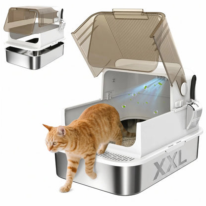 Stainless Steel Cat Litter Box, Easy Clean Enclosure, 27.6" L x 19.7" W x 18.3" H, White Cat Litter Box Enclosures at Gallery Canada