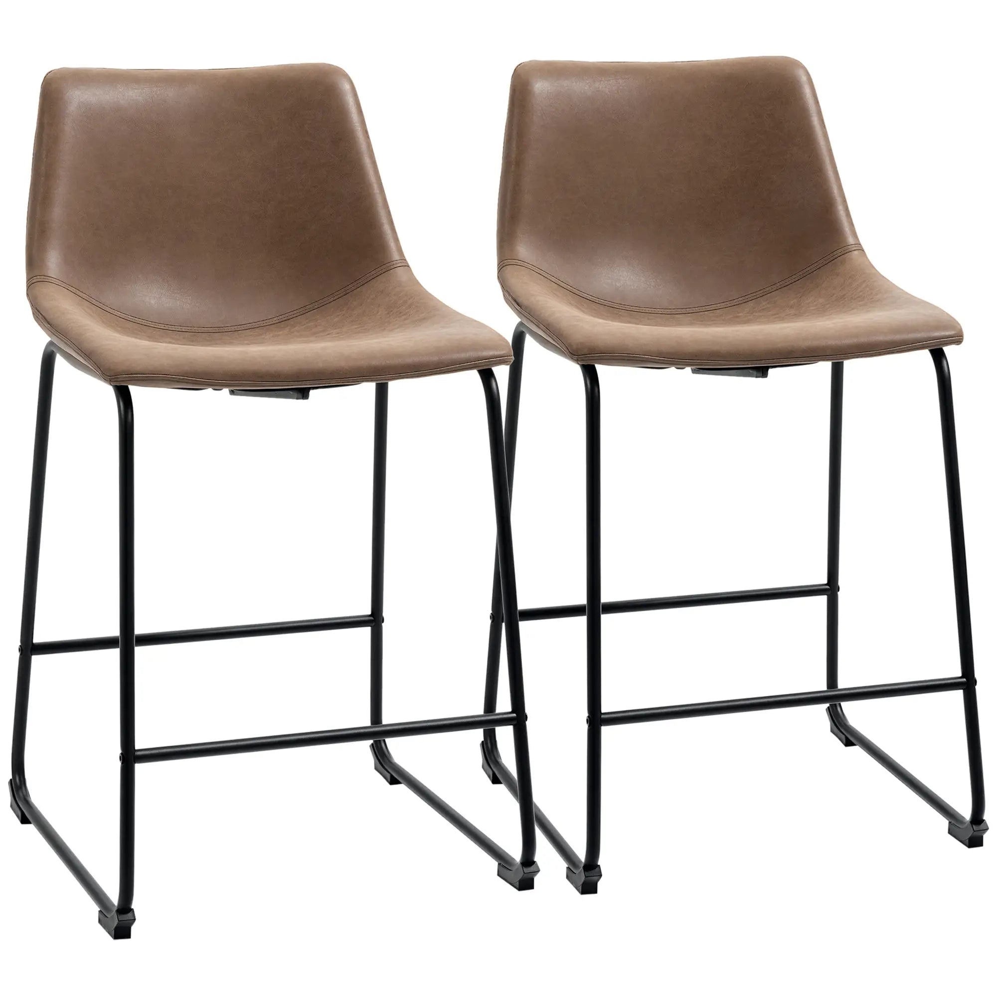 Vintage PU Leather Bar Stools, Set of 2, Counter Height, Brown Bar Stools Brown at Gallery Canada