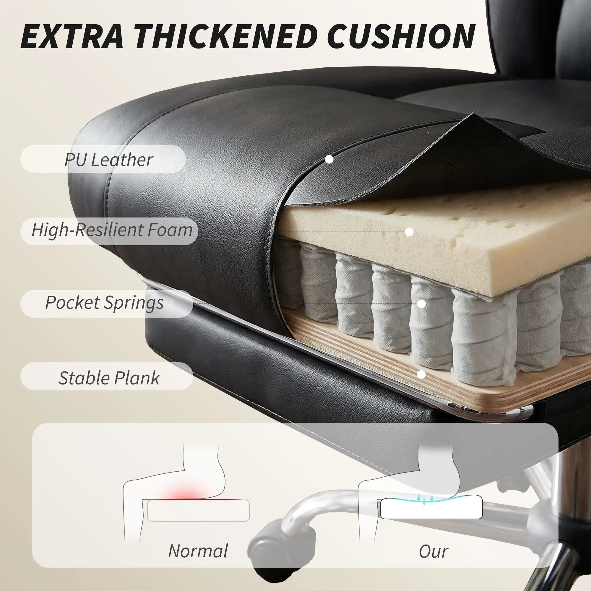 Reclining Office Chair, High Back Executive Desk Chair, PU Leather, Footrest, Swivel Wheels, Black Executive & Manager Chairs at Gallery Canada