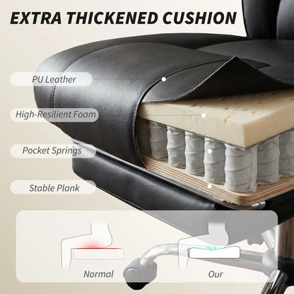 Reclining Office Chair, High Back Executive Desk Chair, PU Leather, Footrest, Swivel Wheels, Black Executive & Manager Chairs at Gallery Canada