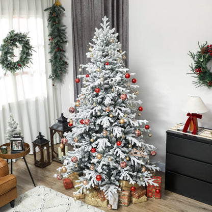 7ft Artificial Flocked Christmas Tree, Full Snow Pine, Hinged with Metal Stand Artificial Christmas Trees at Gallery Canada