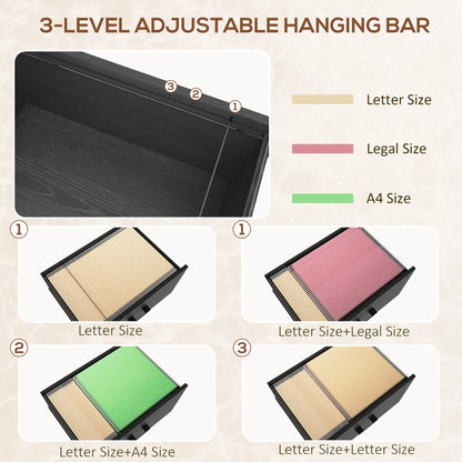 Lockable 2 Drawer Filing Cabinet, Adjustable Hanging Bar, Letter, A4, Legal Size, Black Office Cabinets & Cupboards at Gallery Canada