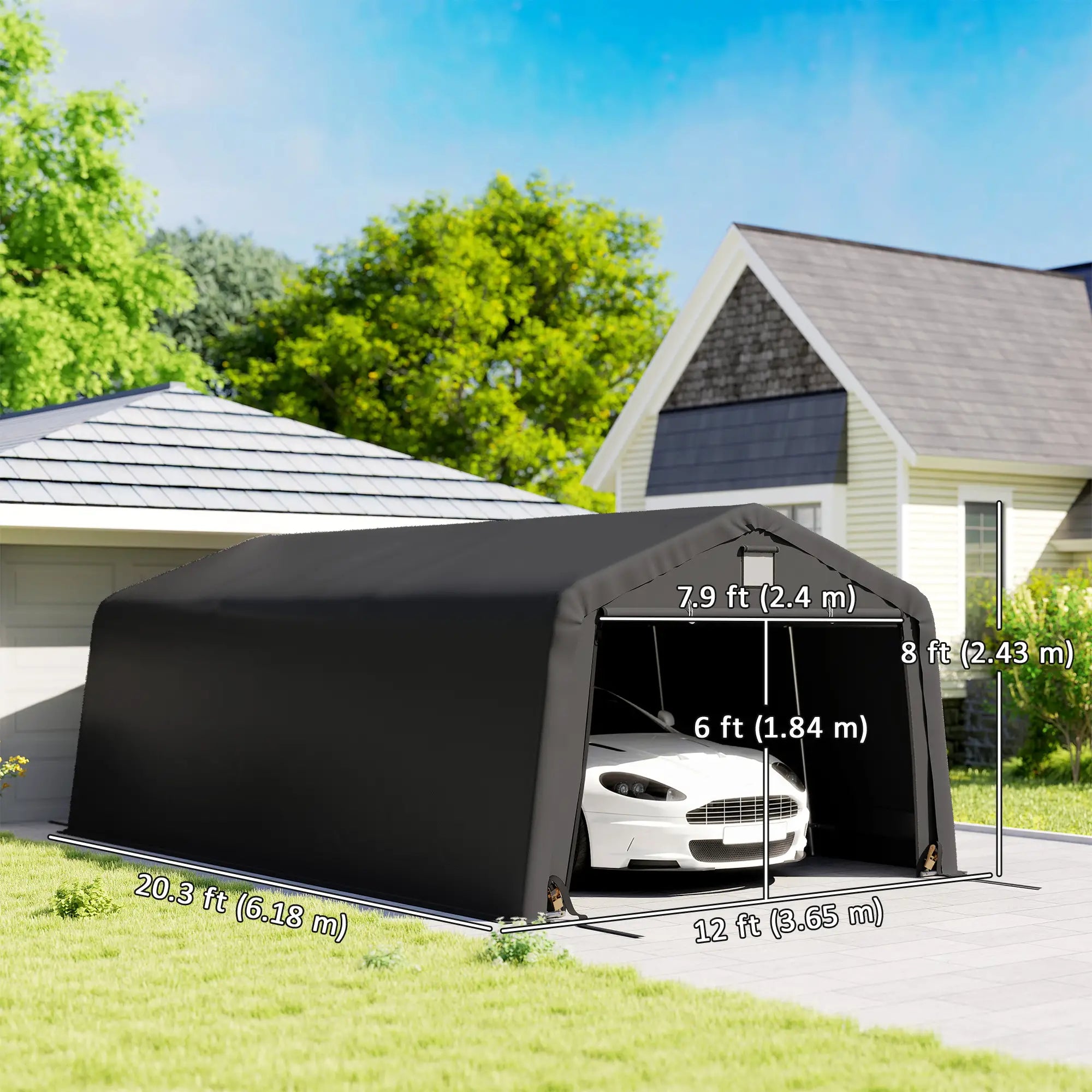 12' x 20' Portable Garage, Heavy Duty Carport Canopy, Black Car Shelters at Gallery Canada