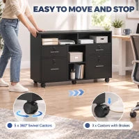 Filing Cabinet Locking Drawers Open Shelves 5 Casters, Black