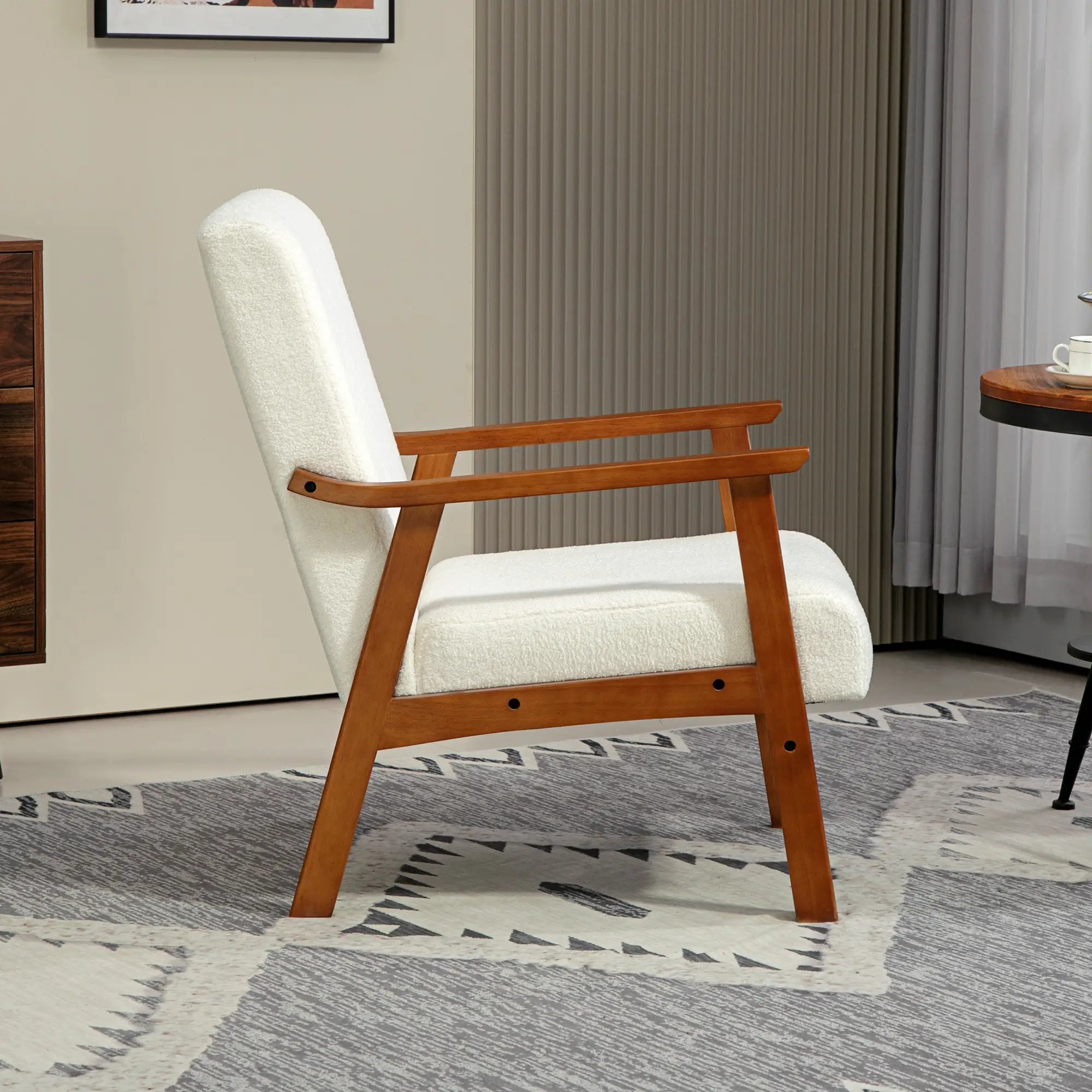 Boucle Accent Chair, Wide Seat, Thick Padding, White Accent Chairs at Gallery Canada