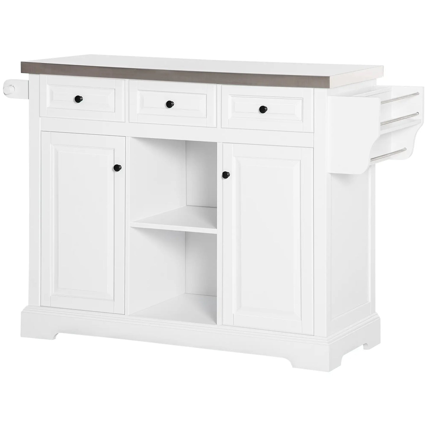 Kitchen Island on Wheels, Stainless Steel Top, Spice Rack, Drawers, White Kitchen Islands & Kitchen Carts White, Silver at Gallery Canada