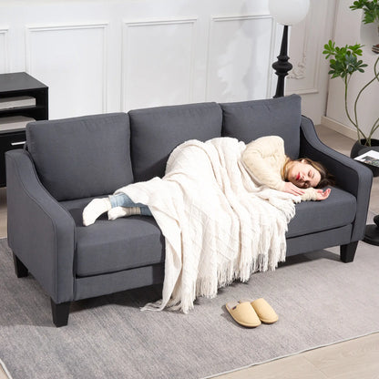 3 Seater Sofa, Modern Pocket Spring Couch, Linen Upholstered, Charcoal Grey 3-Seater Sofas at Gallery Canada