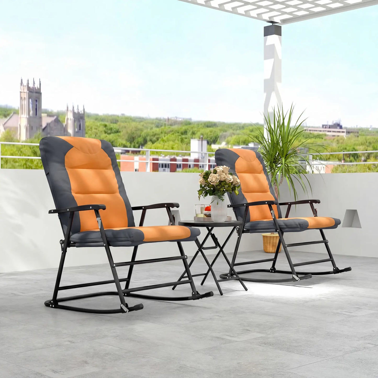 3-Piece Outdoor Foldable Rocking Chair Set, Orange Bistro Sets at Gallery Canada