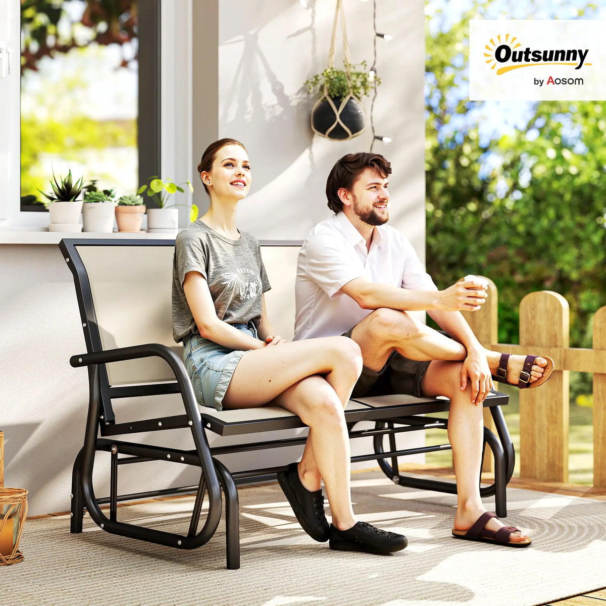 Outdoor Glider Bench 2 Person Patio Chair, Garden Loveseat Swing, Cream White, cream white Outdoor Gliders at Gallery Canada
