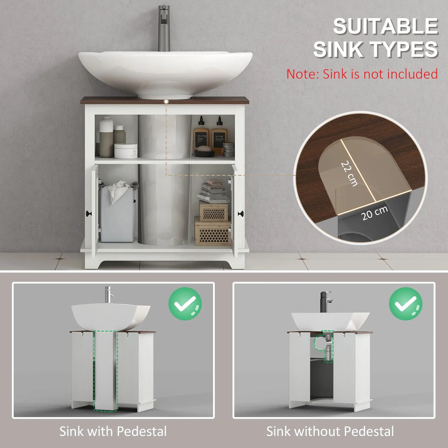 Farmhouse Bathroom Sink Cabinet, Double Door Storage, White Bathroom Cabinets at Gallery Canada