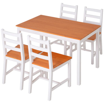 Pine Wood Dining Table Set for 4, 5 Piece, White and Natural Wood, White, Natural Wood Bar Sets at Gallery Canada