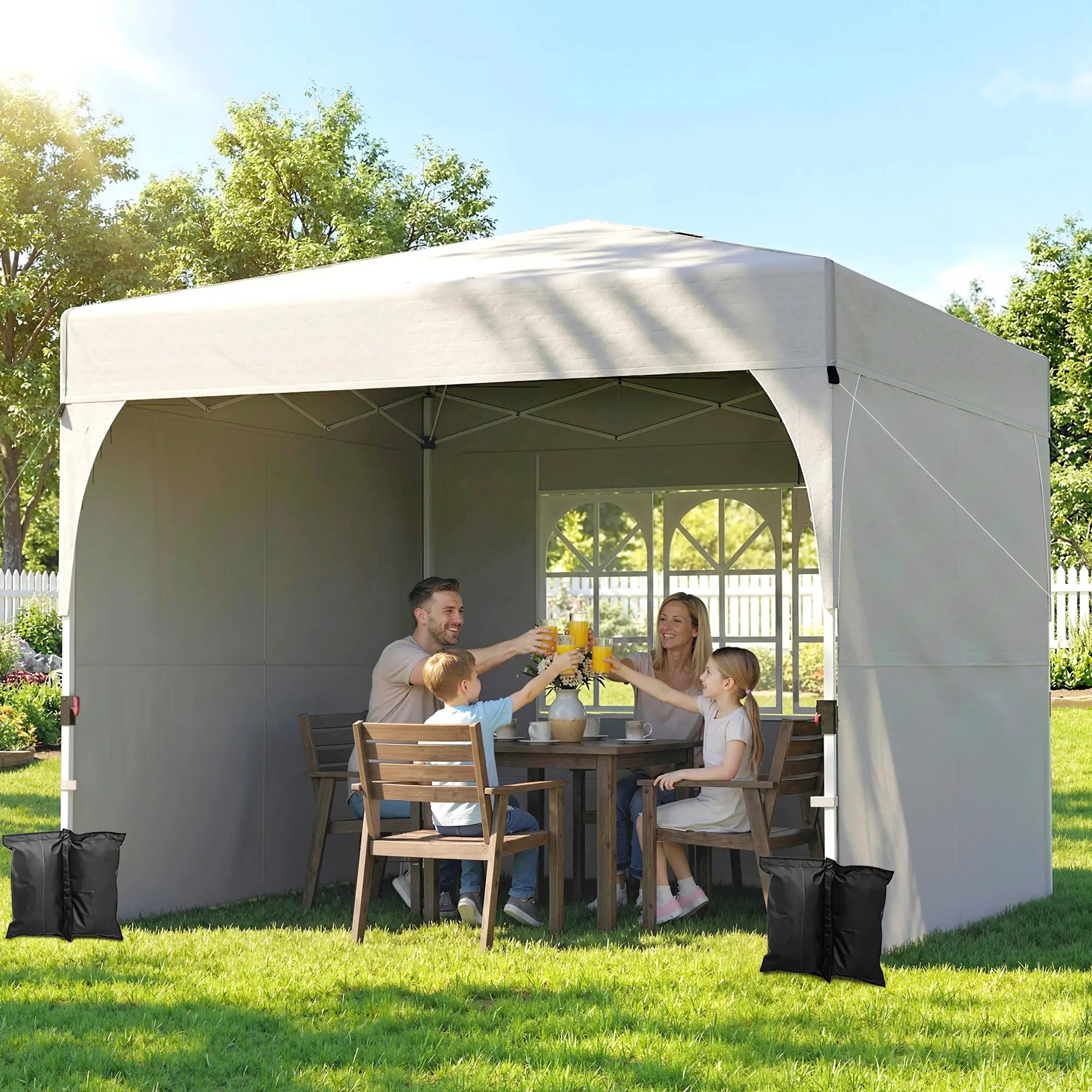 9.6 x 9.6 ft Pop Up Canopy Tent, 3 Sidewalls, UPF 50+, Light Grey Pop Up Canopies at Gallery Canada