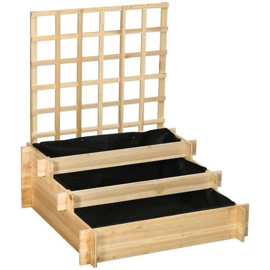 Wooden Elevated Planter Box with Trellis, 3 Tier Garden Bed, Outdoor, Natural Raised Garden Beds Natural at Gallery Canada