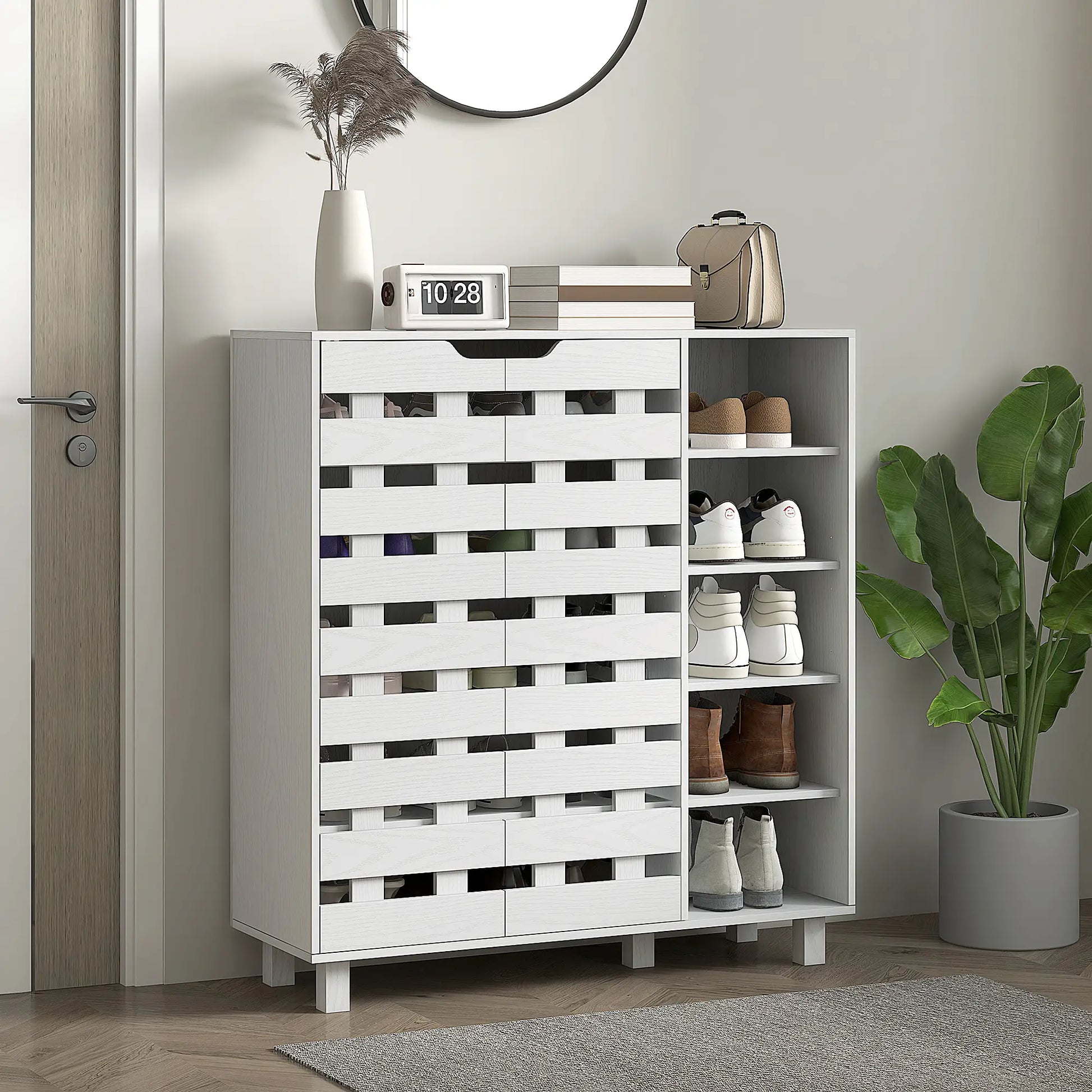 21 Pair Shoe Cabinet, 5-Tier Double Door Cupboard, White Shoe Storage Cabinets & Racks at Gallery Canada