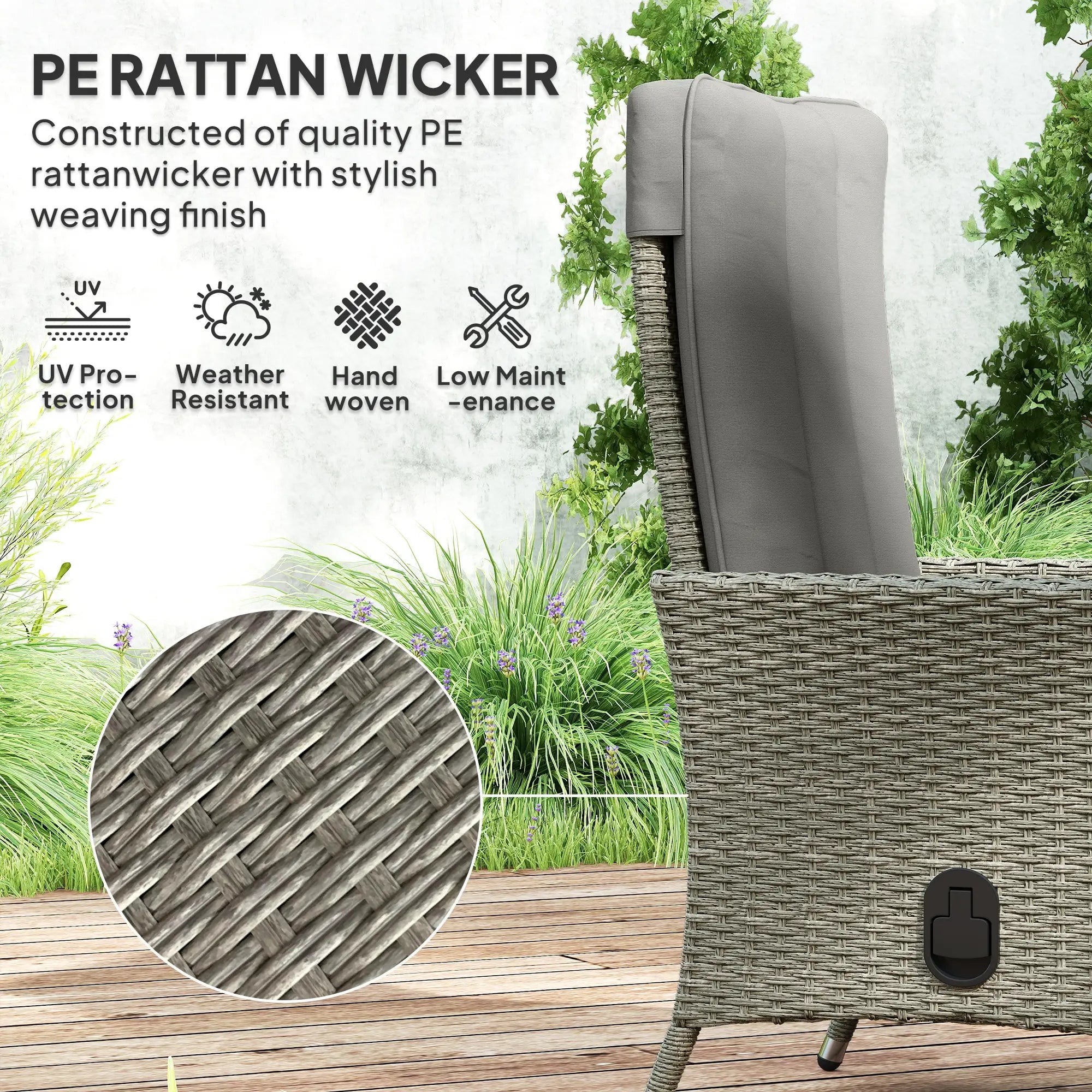 Wicker Outdoor Recliner Chair, Adjustable Backrest With Cushion, Grey Wicker Chaise Loungers at Gallery Canada