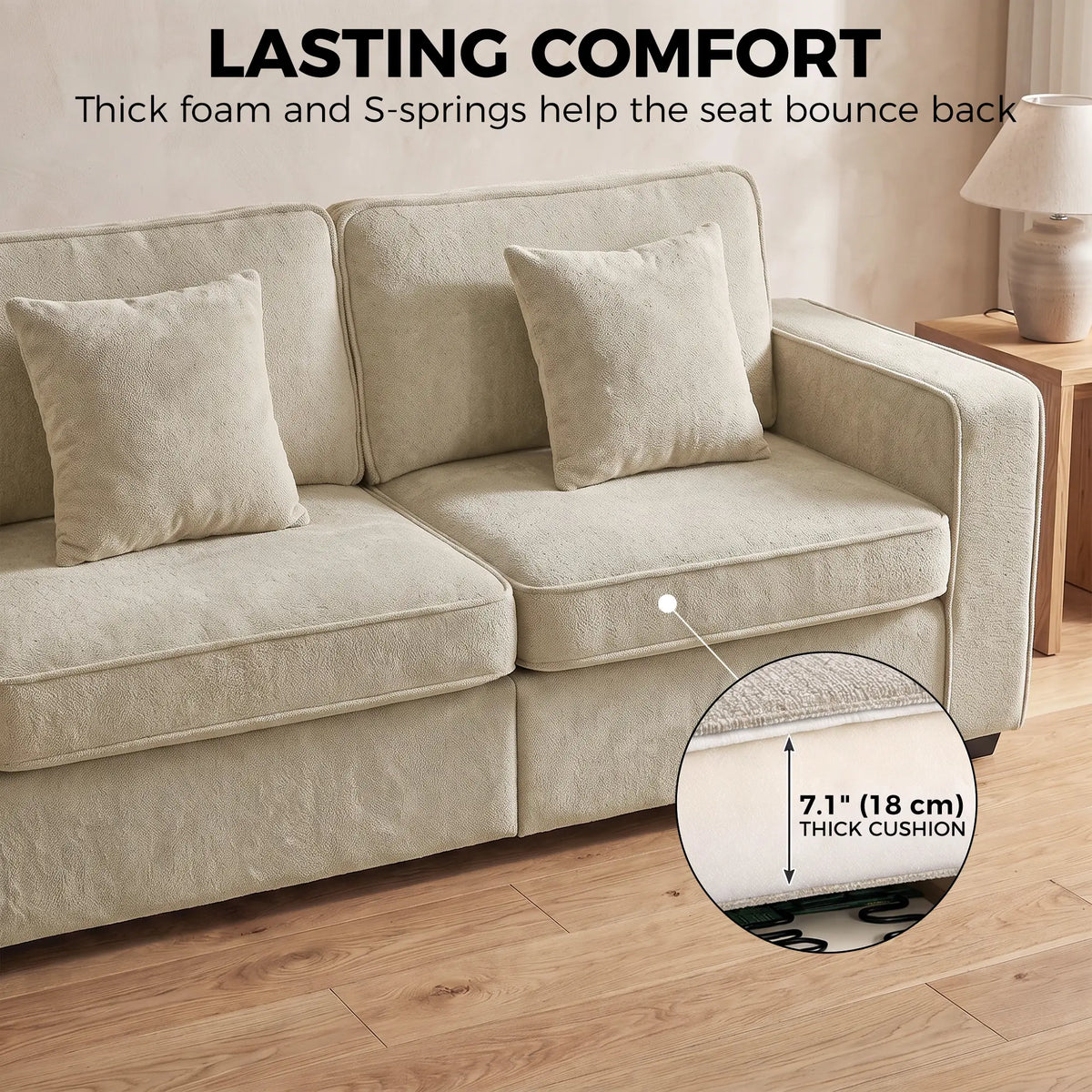 3 Seater Sofa, Thick Cushion, Wide Deep Seat, 2 Pillows, Light Brown 3-Seater Sofas at Gallery Canada