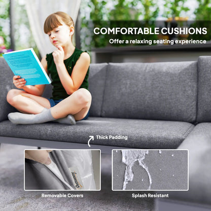 3 Pc Outdoor Furniture Set, L Shaped Wicker, Steel Table, Grey Patio Furniture Sets at Gallery Canada