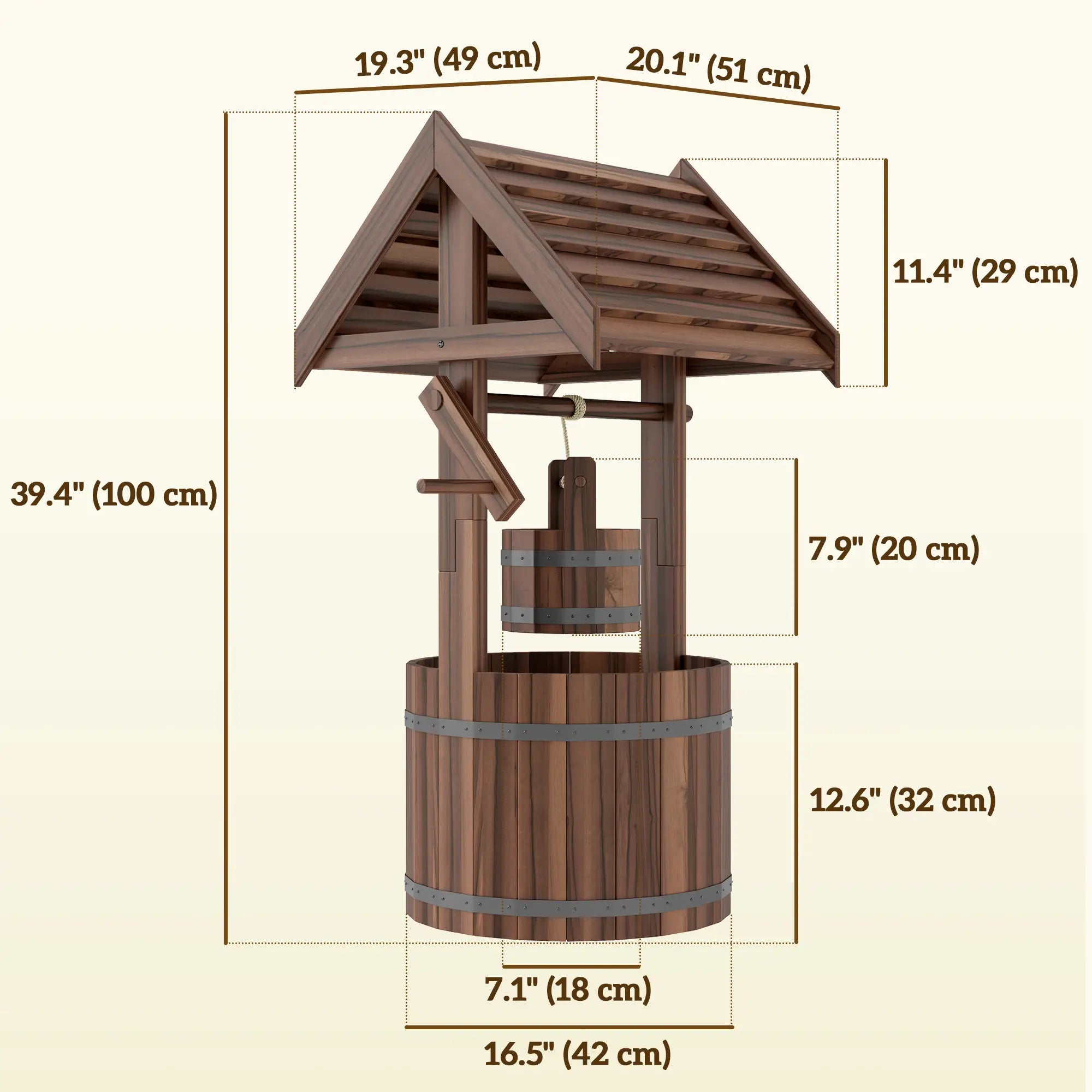 Wood Wishing Well Planter, With Hanging Bucket And Drainage, Tan Water Fountains at Gallery Canada
