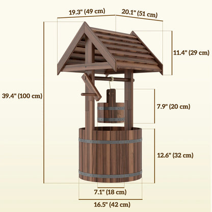 Wood Wishing Well Planter, With Hanging Bucket And Drainage, Tan Water Fountains at Gallery Canada