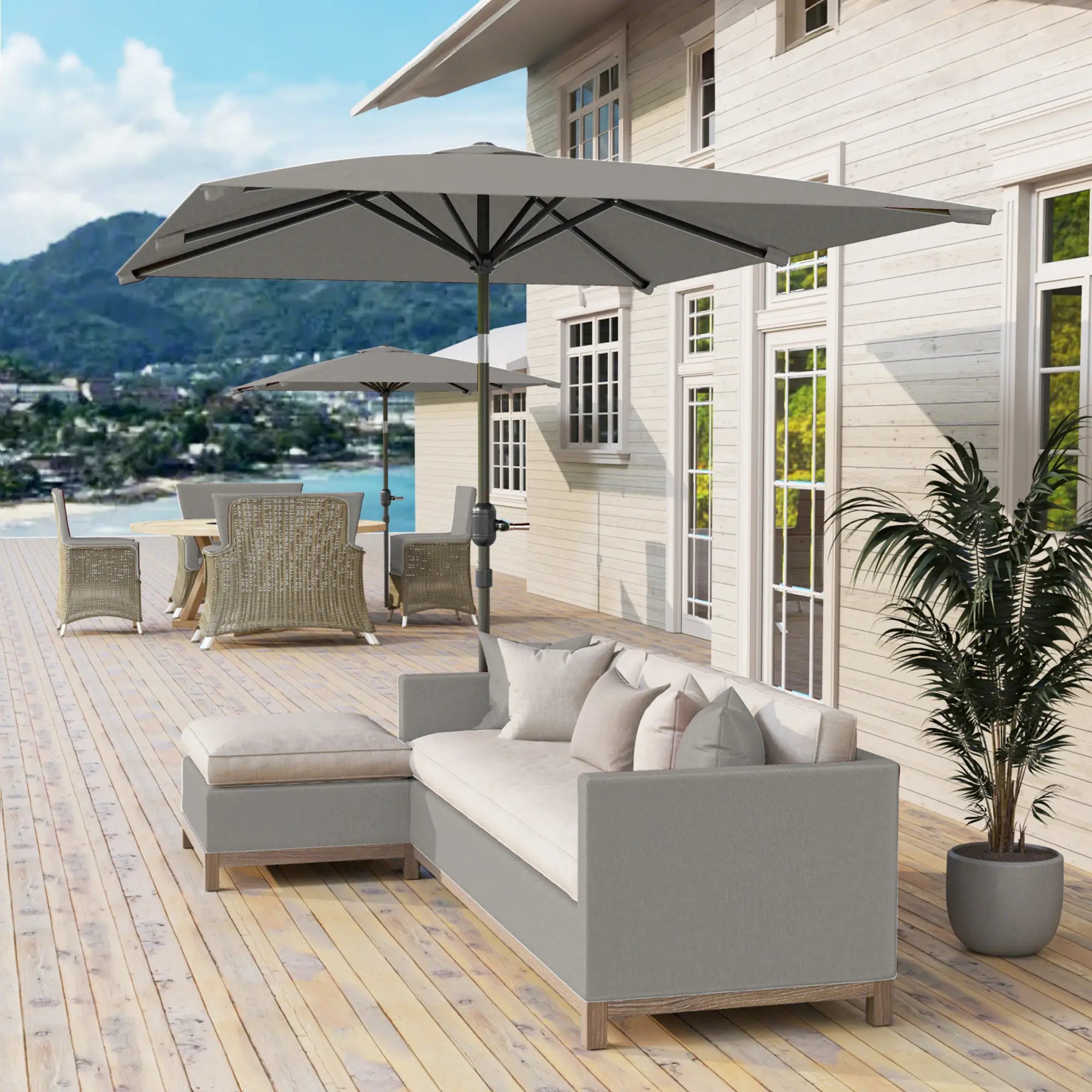 6.5x9.6ft Rectangle Aluminum Patio Umbrella, Outdoor Sunshade, Light Grey Sun Umbrellas at Gallery Canada
