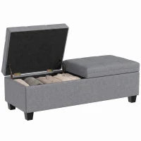 51.2" Storage Ottoman Bench, 2 Compartments, Dark Grey, Dark Grey