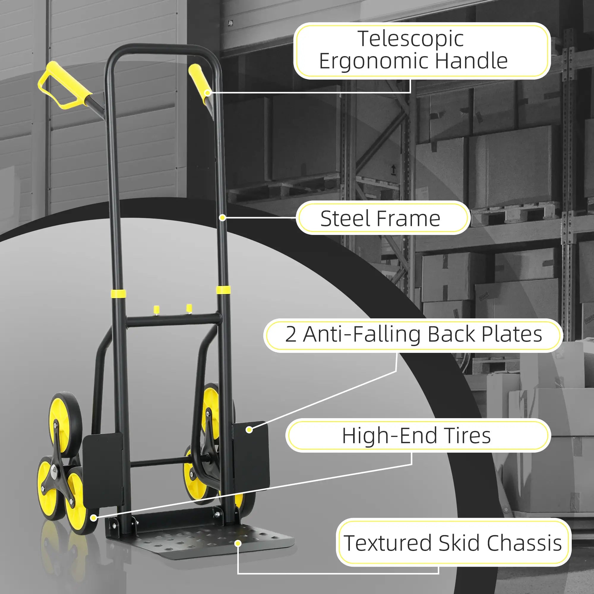 6-Wheels Stair Climber Cart, Foldable Steel, 264lbs Capacity, Yellow Folding Hand Trucks at Gallery Canada