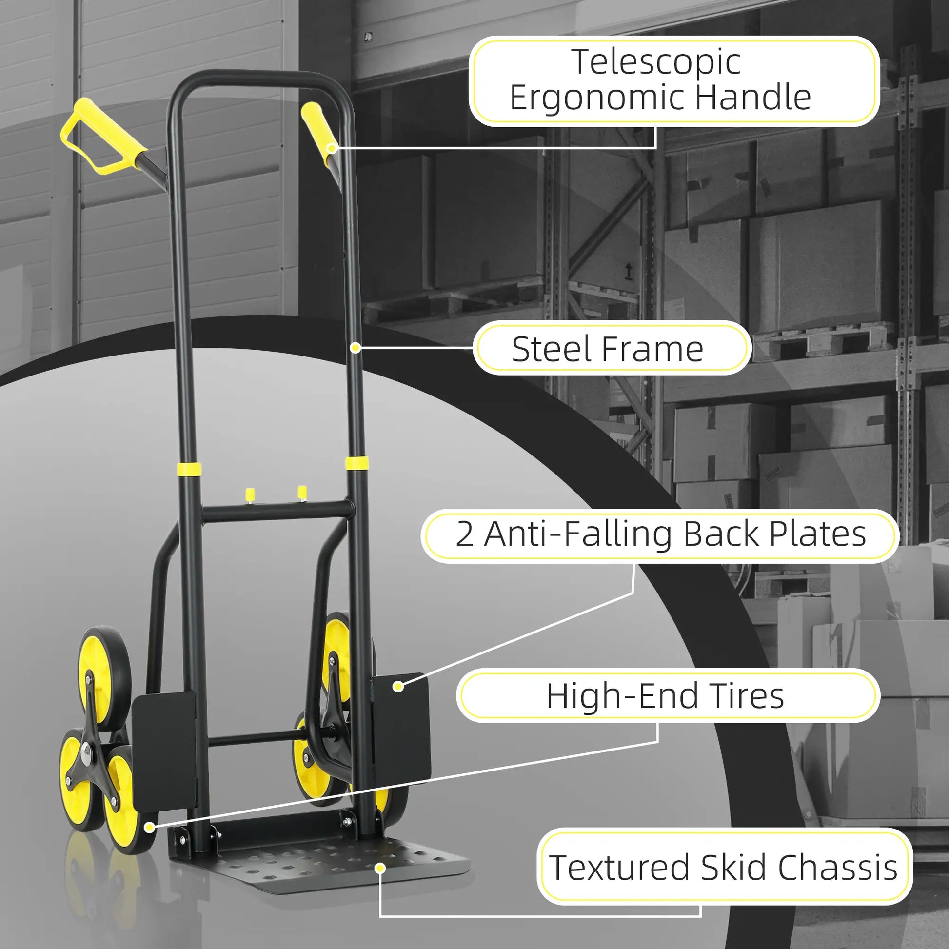 6-Wheels Stair Climber Cart, Foldable Steel, 264lbs Capacity, Yellow Folding Hand Trucks at Gallery Canada